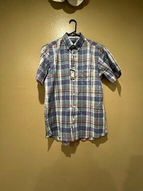 Men's Short-Sleeve Plaid Button-Up Shirt - Blue/Mint brand New